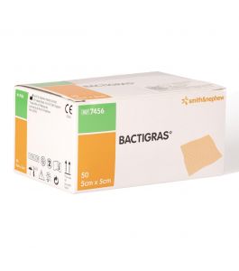 BACTIGRAS   ANTISEPTIC TULLE GRAS DRESSINGS  STERILE   5CM X 5CM   PACK OF 50 (INDIVIDUALLY WRAPPED)