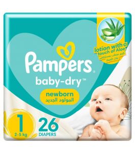 Pampers Size (1) New Born 2 5 Kg Carry Pack 26 Diapers