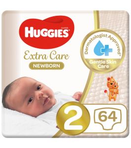 Huggies Extra Care Newborn Size 2 4  6 kg Jumbo Pack 64 Diapers