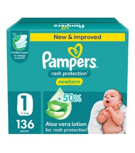 Pampers Size 1 Jumbo Box 136 Diapers
