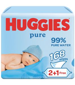 Huggies Pure Baby Wipes 99% Pure Water Wipes 3 Pack x 56 Wipes  2 plus 1