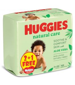 Huggies Natural Baby Wipes Aloe Vera Wipes 3 Pack x 56 Wipes  2 plus 1